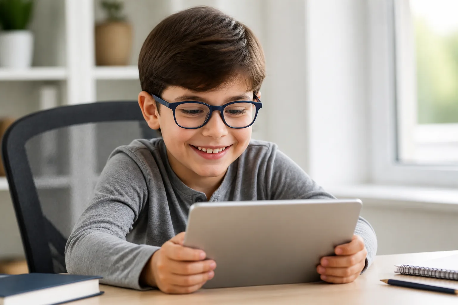 Child wearing Kivlens blue light blocking glasses
