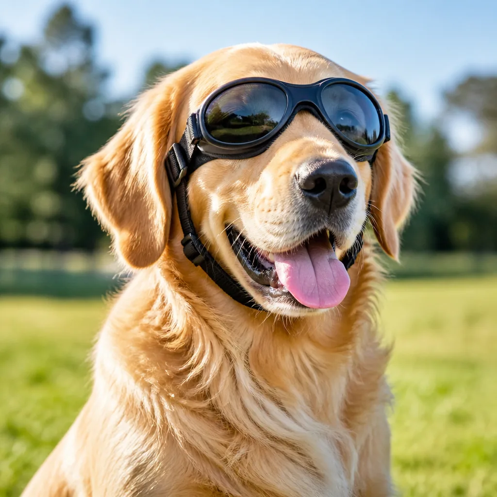 Dog wearing Kivlens pet protective eyewear