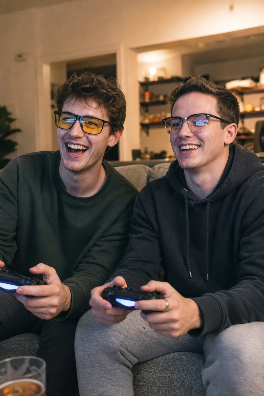 Two friends gaming together with different glasses